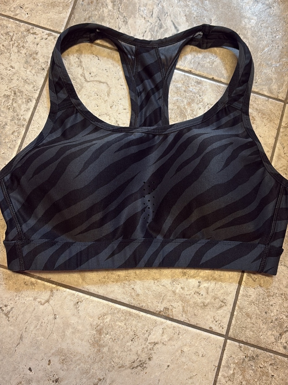 Zebra-Print Racerback Sports Bra in Black